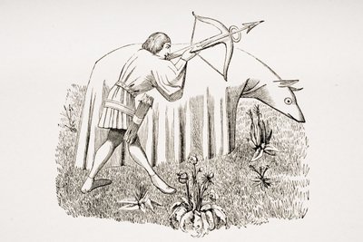 How to Carry a Cloth to Approach Beasts, after a miniature in the 15th century Manuscript of Phoebus, from 